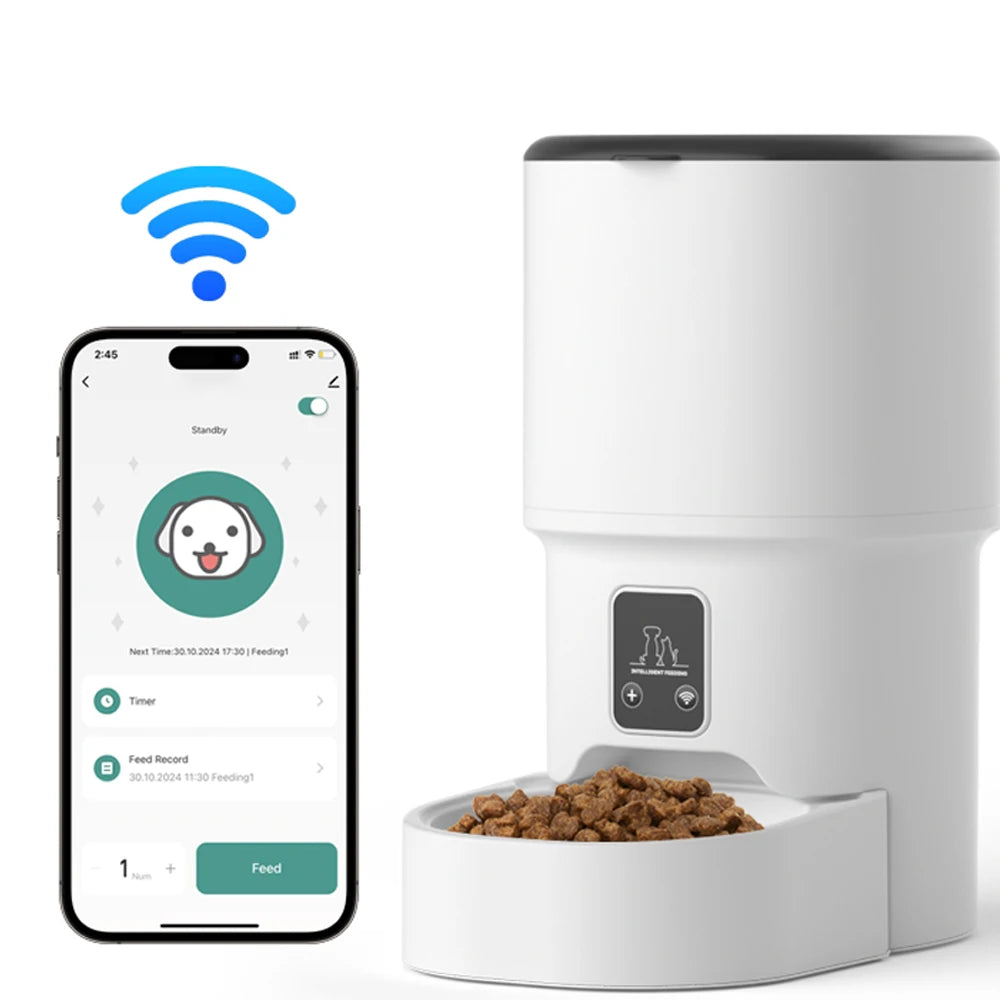 Zelquira FeedSmart Mini™ — Comedero Automático Individual con Pantalla LCD · Versión WiFi o Botón