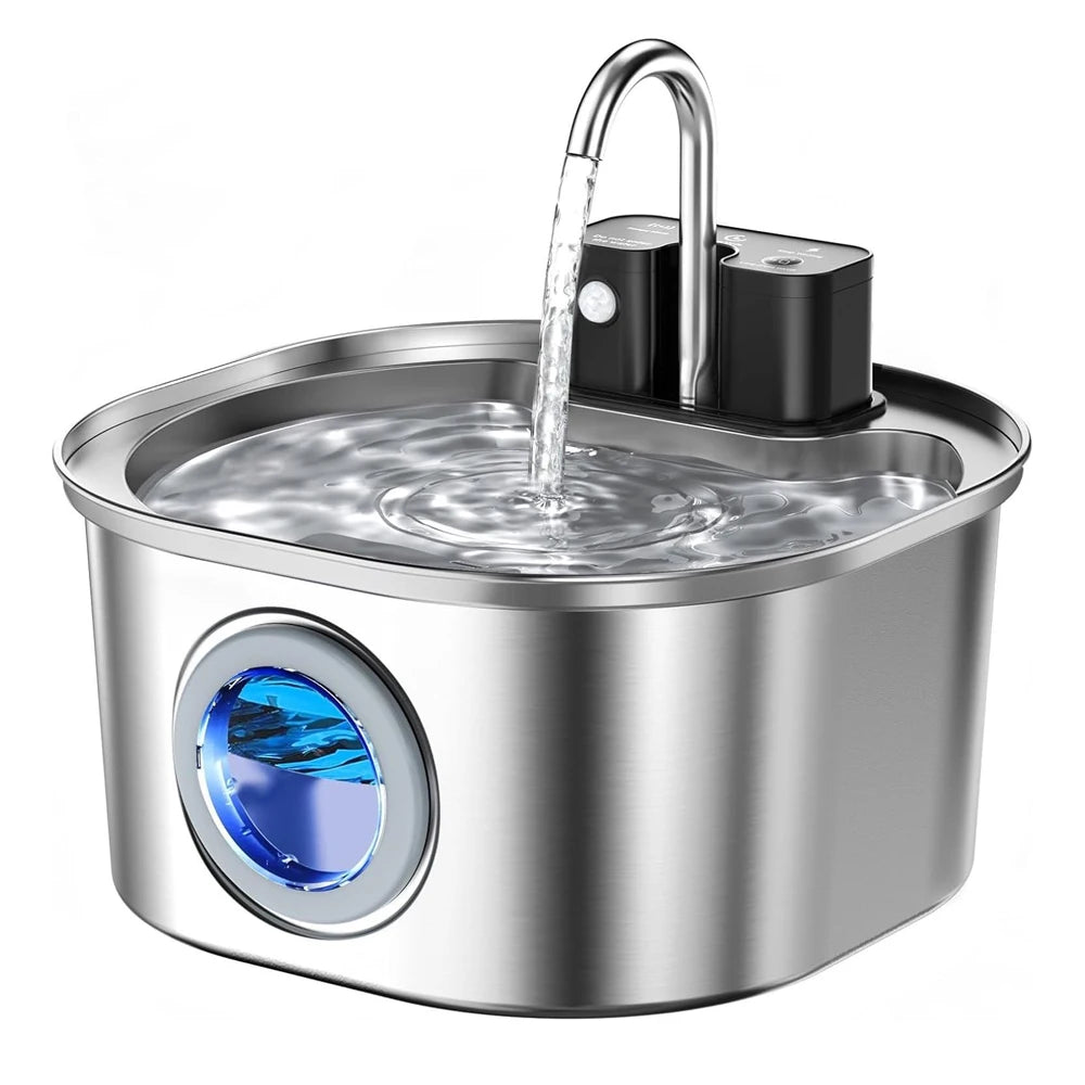 Zelquira AquaSmart fuente filtrante inalámbrica acero 304 con sensor de movimiento para gatos