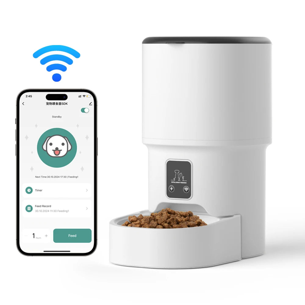 Zelquira FeedSmart Mini™ — Comedero Automático Individual con Pantalla LCD · Versión WiFi o Botón